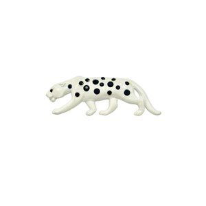 Vintage KJL Signed White Enamel Cheetah Pin Brooch Black Rhinestones Wild Cat